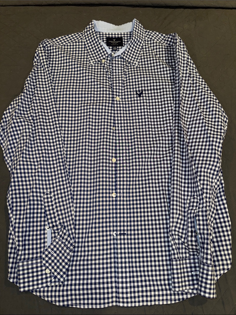 XL American Eagle Outfitters Navy & White Gingham Button-Down Shirt